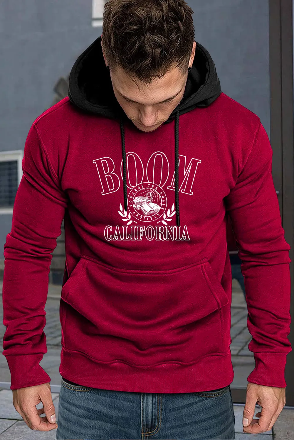 Fiery Red BOOM CALIFORNIA Graphic Print Long Sleeve Men's Hoodie