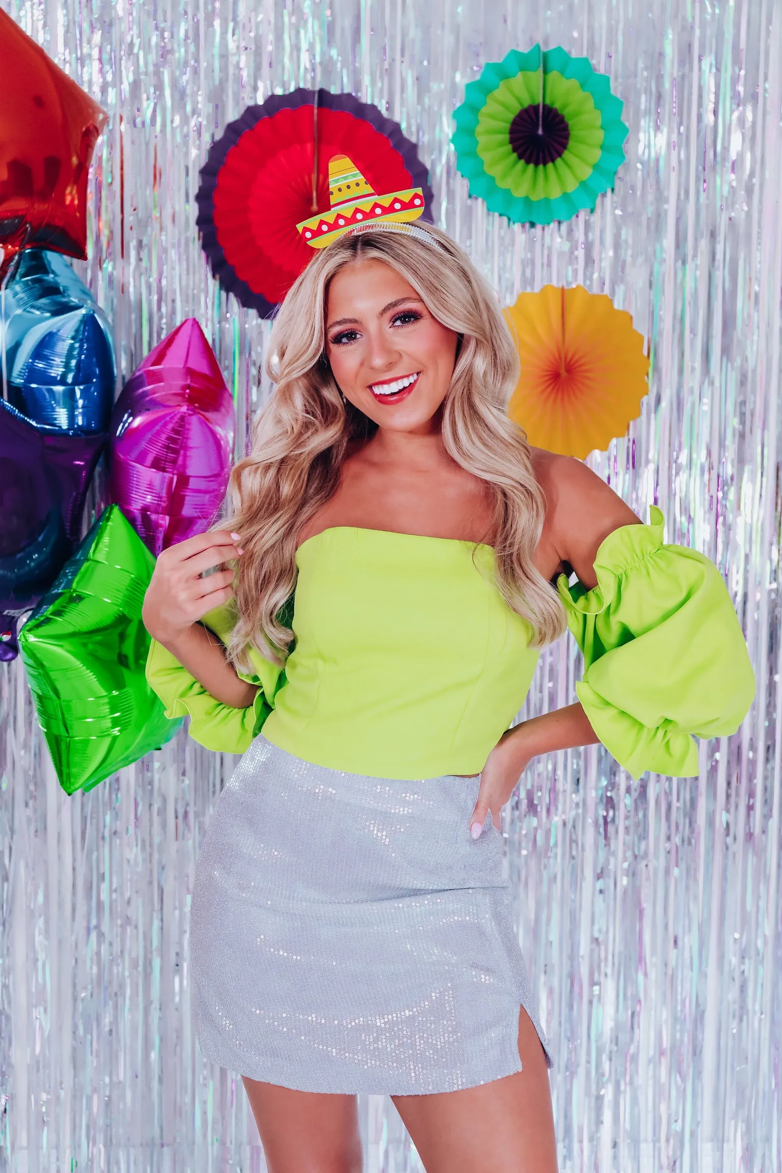 Isabella Off Shoulder Crop Top - Lime