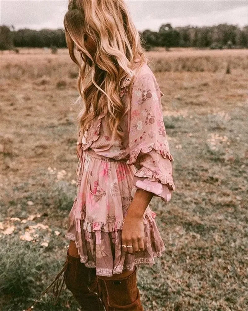 long sleeve v-neck beach dress