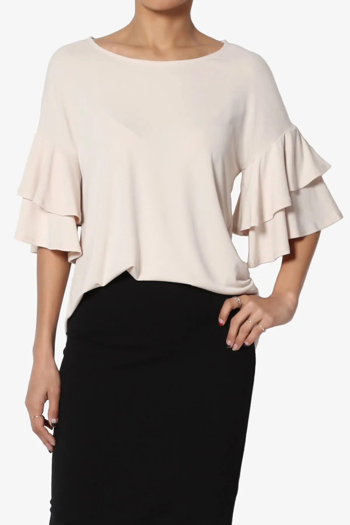 Omere Tiered Bell Sleeve Blouse PLUS