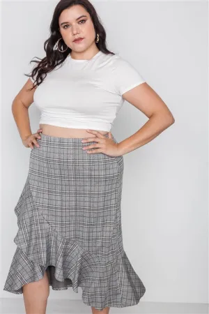 PLUS || Plaid Ruffle Midi Skirt