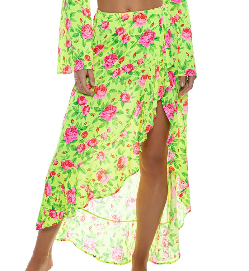 Ruffle Bell Sleeve Crop-Ruffle High Lo Slit Skirt ::RET