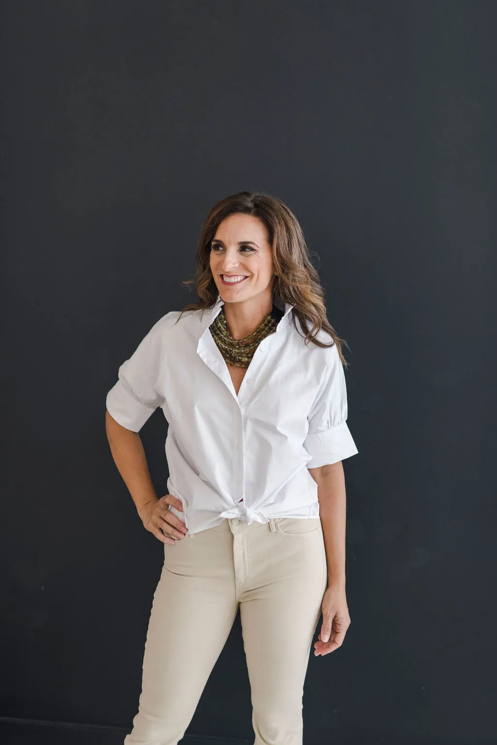 Short Sleeve Ruffle Shirt White