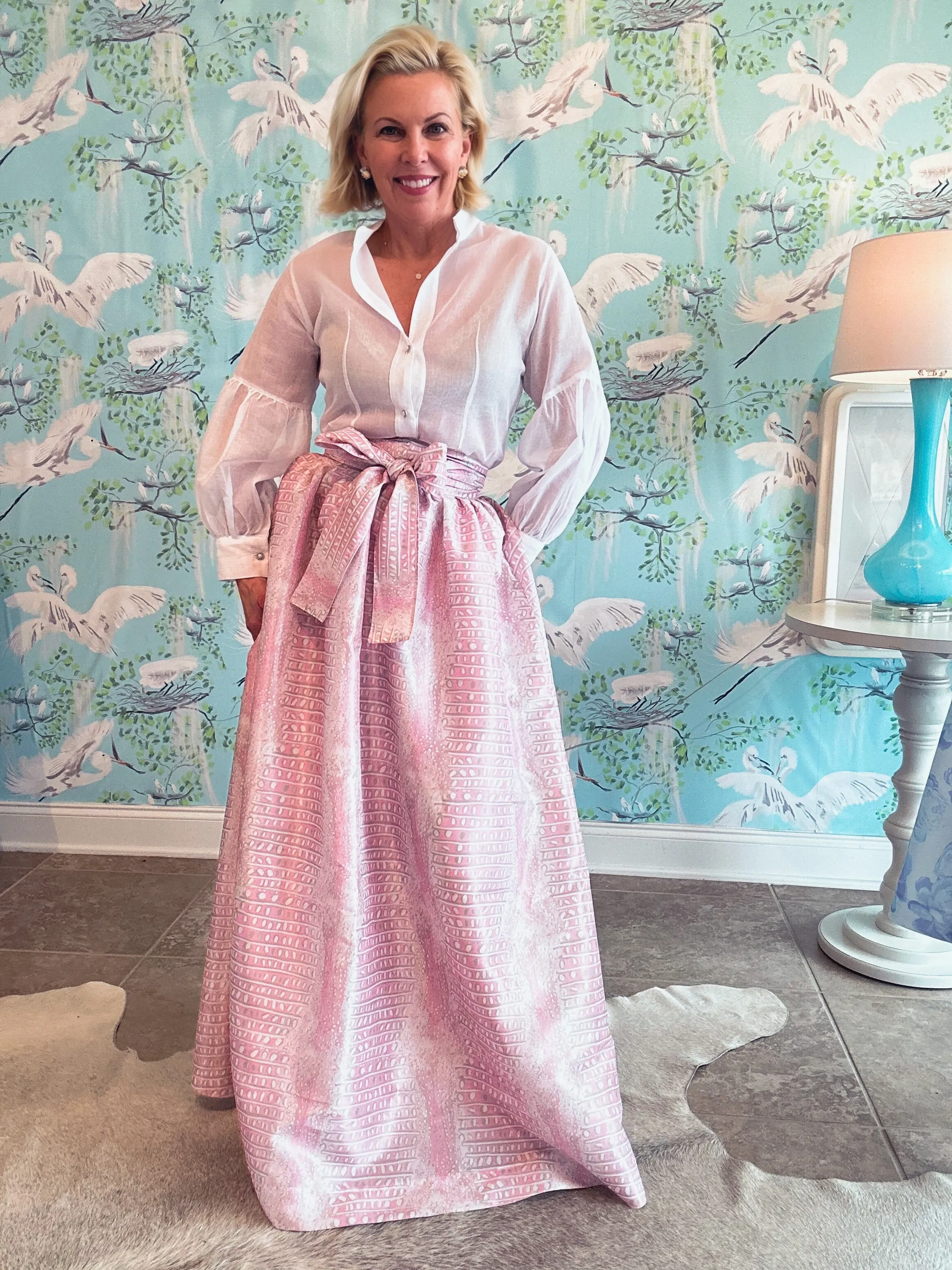Taffeta Ball Skirt in Pink Champagne Gator